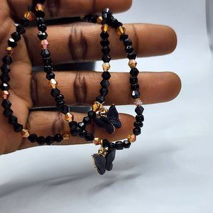 Butterfly crystal ankle bracelet, crystal anklet, feet jewelry, bi cone crystal